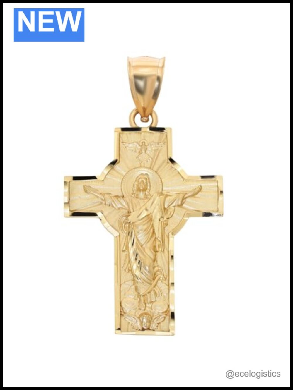 14k Yellow Gold Jesus Christ Cross Pendant 1.5" Christian Necklace
